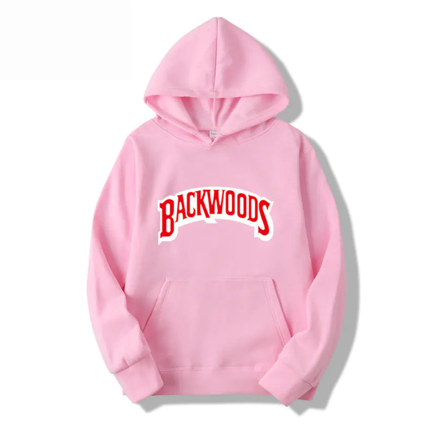 Men's Pullover Hoodie with BACKWOODS Print (Hip-Hop)