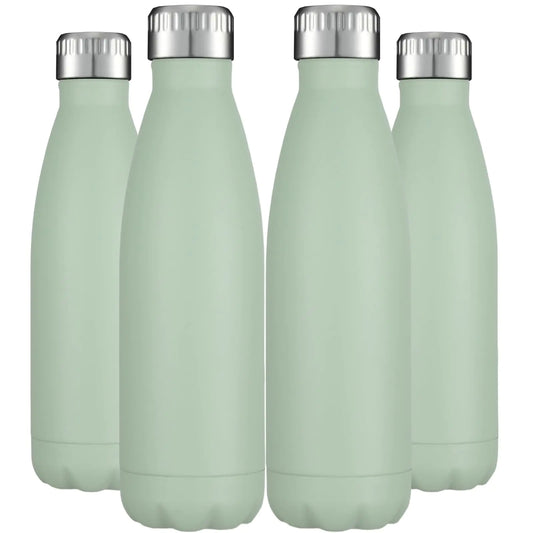 HASLE OUTFITTERS 17oz Stainless Steel Water Bottles Bulk Vacuum Insulated Water Bottles Double Walled Powder Coated Reusable Metal Sports Water Bottles Keep Drinks Hot and Cold Light Green 4Packs