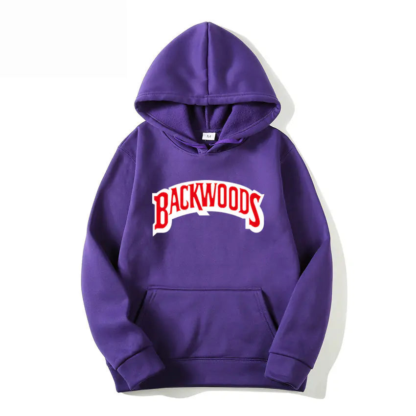 Men's Pullover Hoodie with BACKWOODS Print (Hip-Hop)