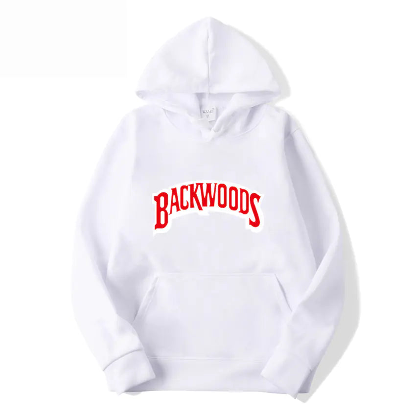 Men's Pullover Hoodie with BACKWOODS Print (Hip-Hop)