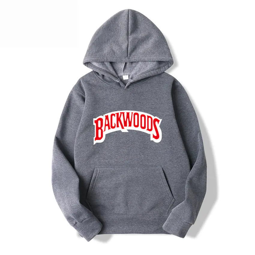 Men's Pullover Hoodie with BACKWOODS Print (Hip-Hop)