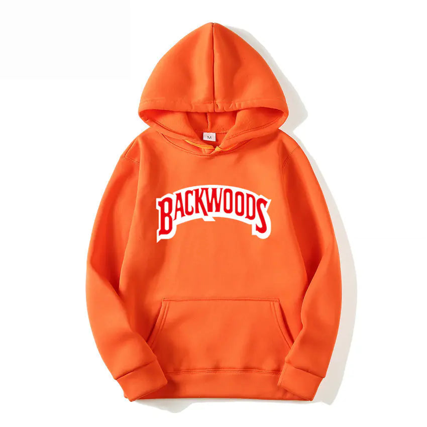 Men's Pullover Hoodie with BACKWOODS Print (Hip-Hop)
