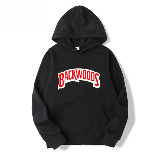 Men's Pullover Hoodie with BACKWOODS Print (Hip-Hop)