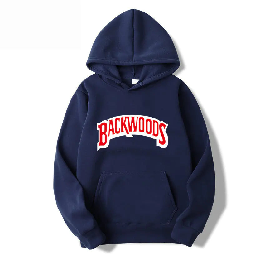 Men's Pullover Hoodie with BACKWOODS Print (Hip-Hop)